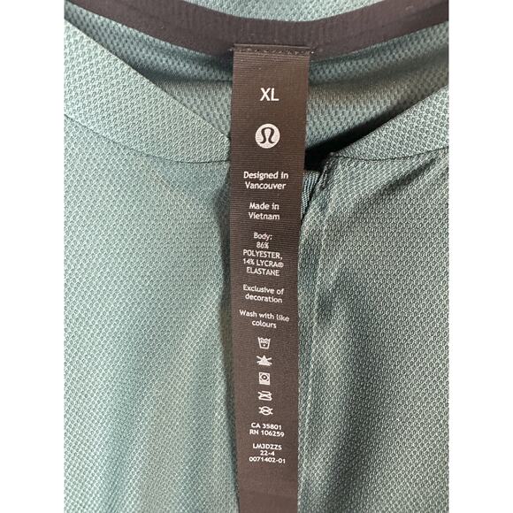 Lululemon Vented Tennis Short Sleeve Shirt Green Jasper 1/4 Quarter Zip Men's XL - Picture 10 of 12